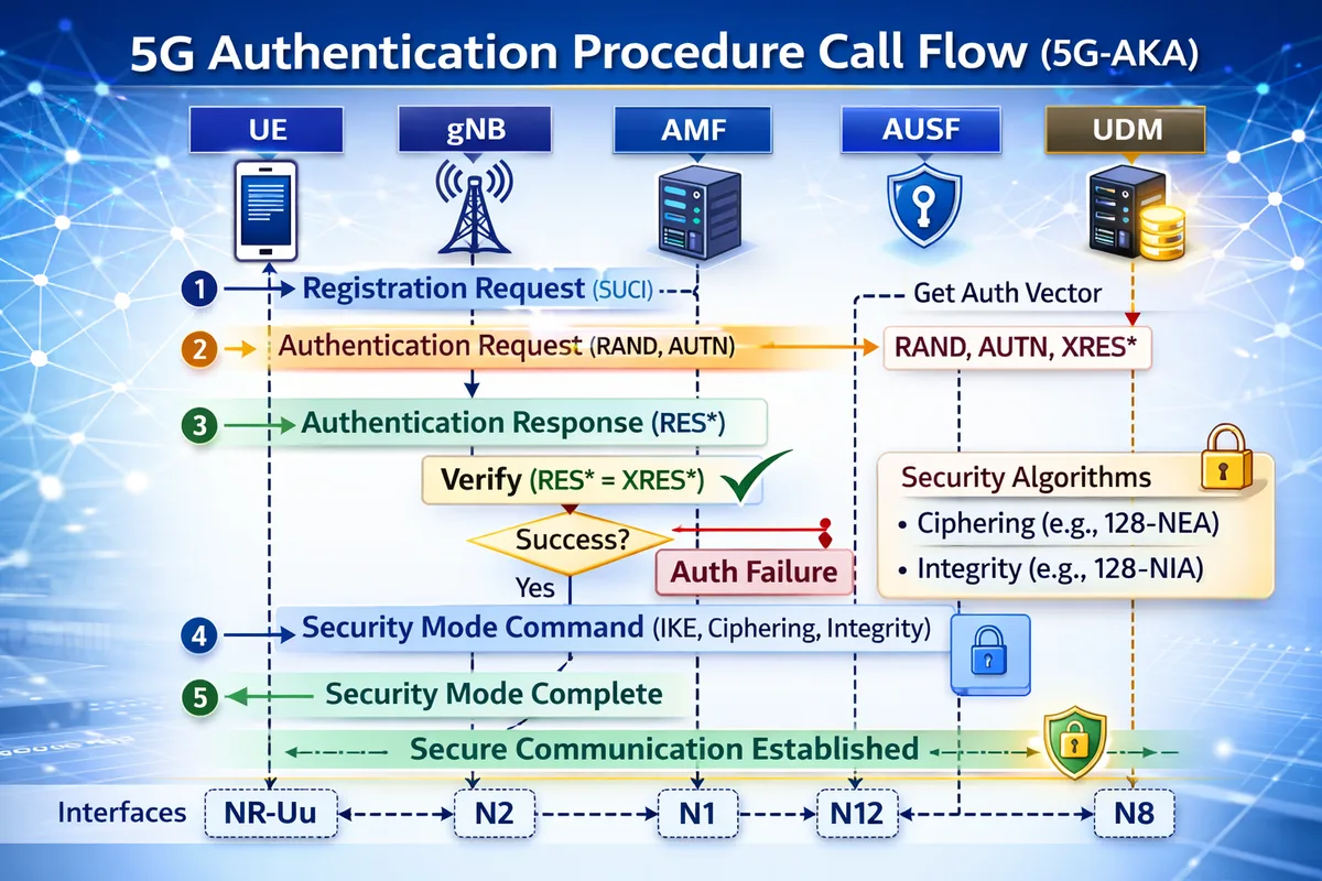 5G Authentication Procedure call flow diagram