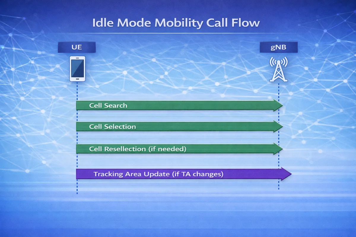 5G Idle Mode Mobility call flow diagram