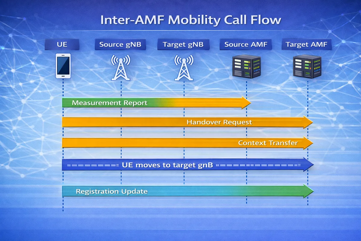 5G Inter-AMF Mobility call flow diagram