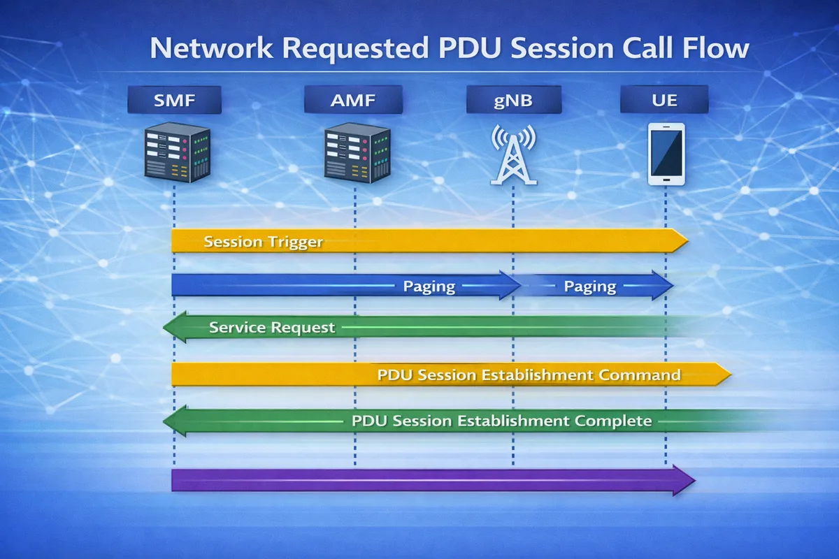 5G Network Requested PDU Session Establishment call flow diagram